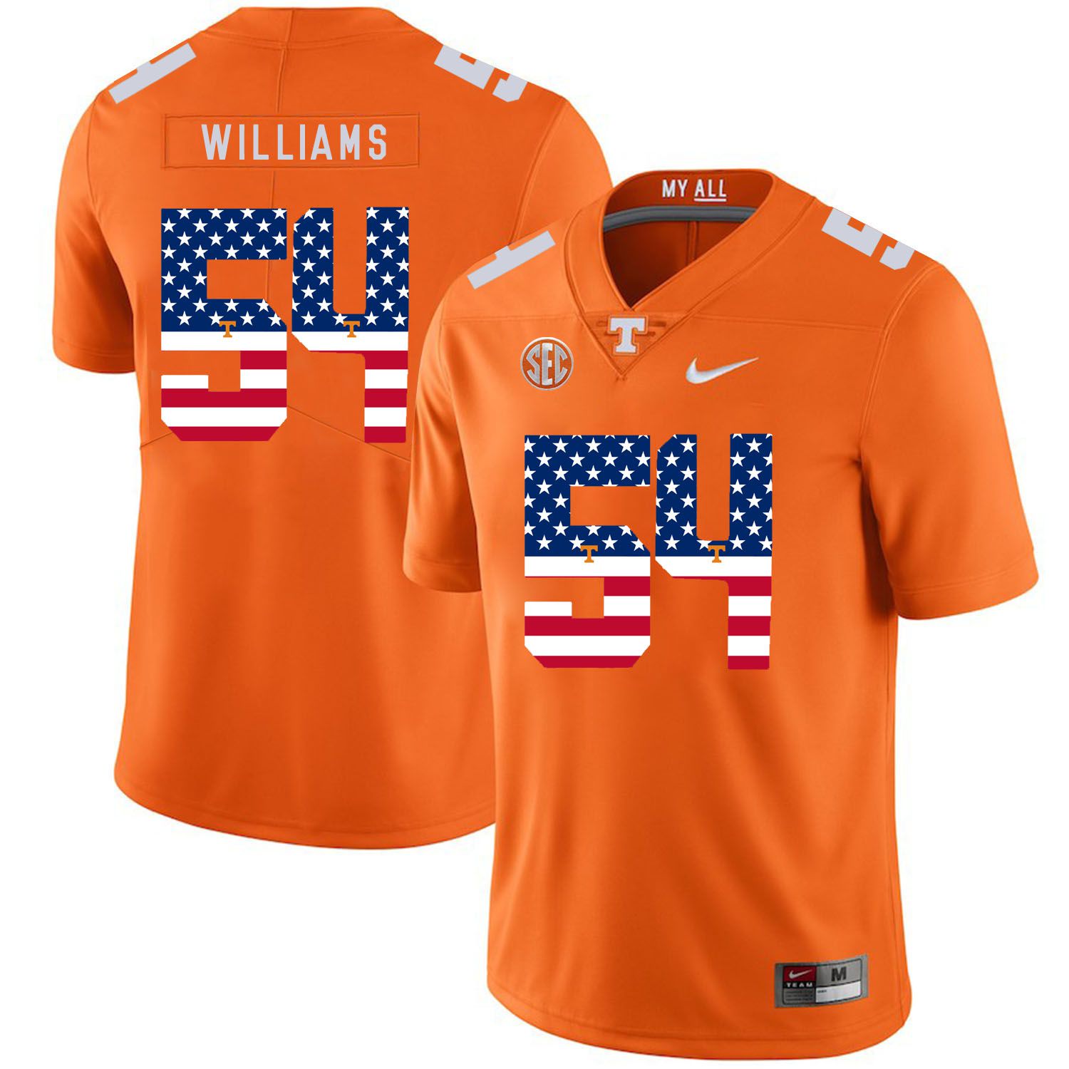 Men Tennessee Volunteers #54 Willians Orange Flag Customized NCAA Jerseys